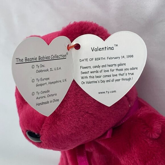 TY Beanie Babies Valentina Valentine's Day Bear Pink Plush 8" With Original Tags - Picture 5 of 7